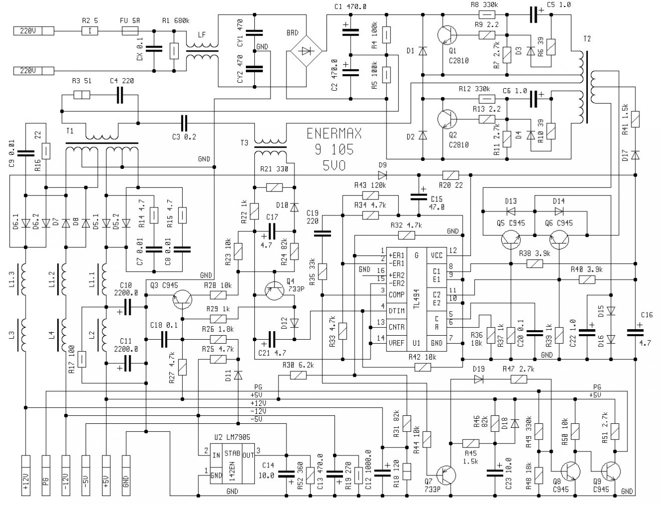 Схема компьютерного блока питания на tl494 и lm339